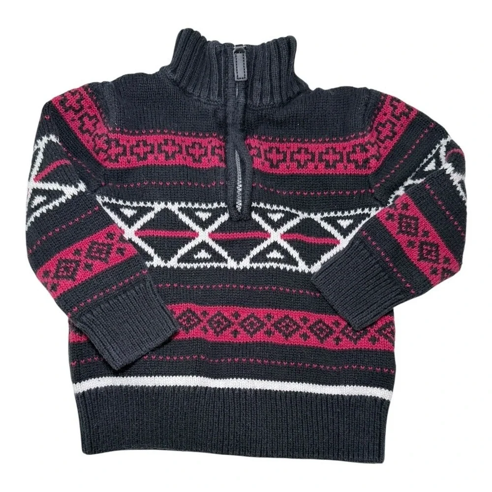 Chaps Sweater Gap Pants‎ Kids 3T Set Fair Isle Quarter Zip Joggers Raglan Black